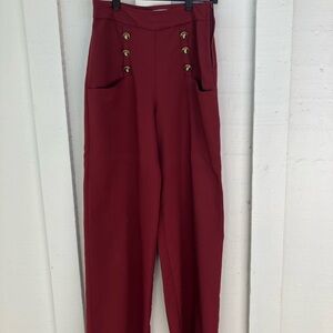 Unique Vintage Burgundy Button-Detail Trousers with pockets